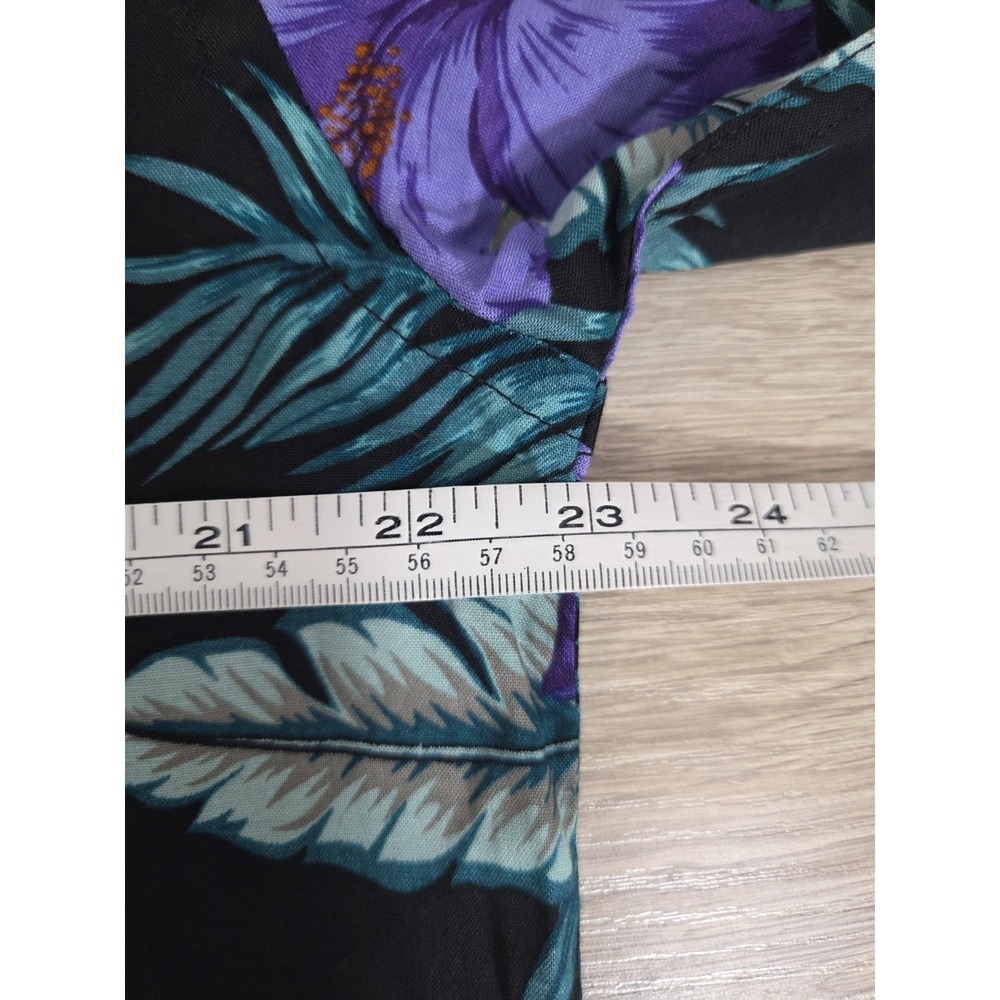 Primark Slim Fit Black Hawaiian Button Short Sleeve Shirt 2XL Purple Hibiscus - Picture 9 of 10